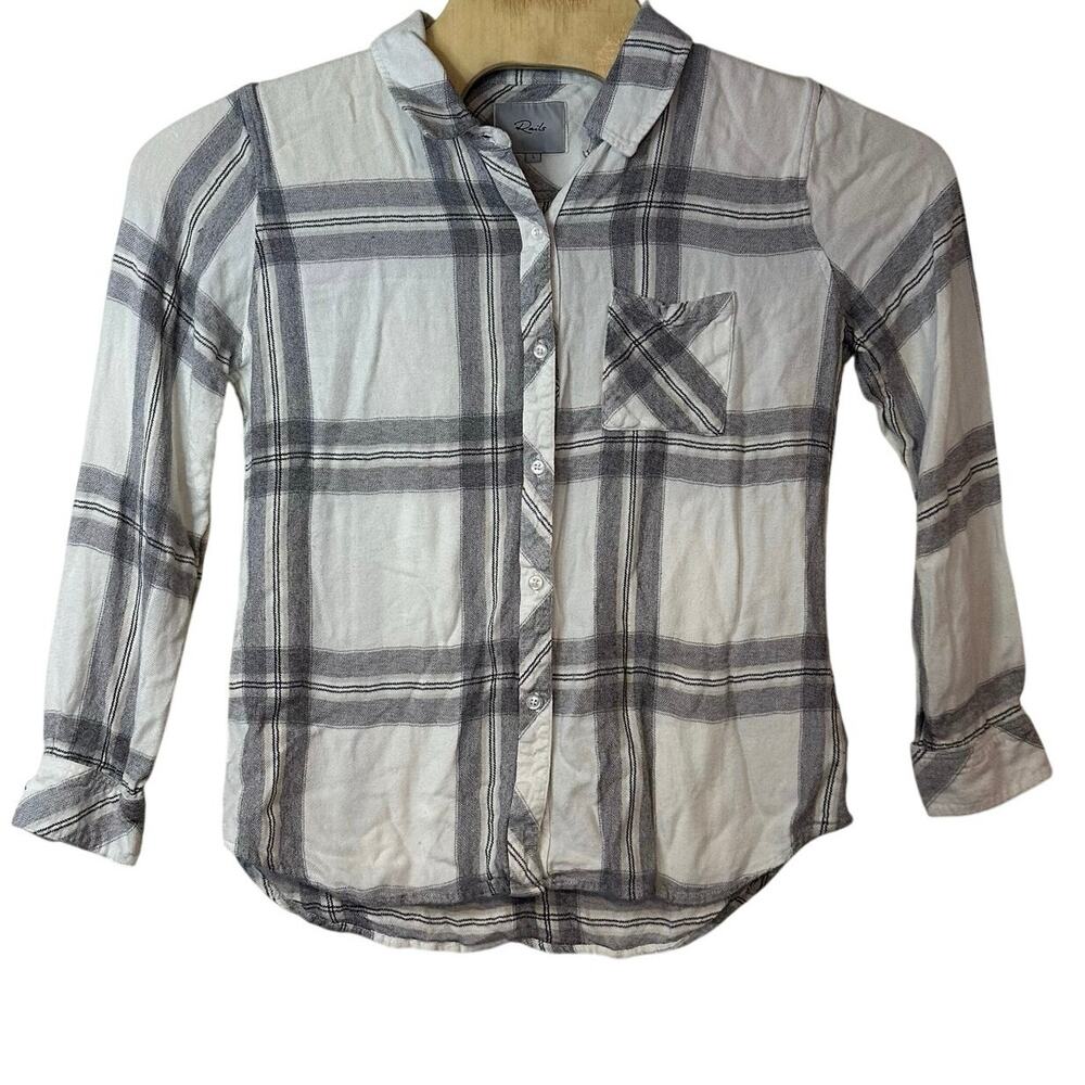 Rails Hunter Plaid Flannel Button Down Shirt Size L White Sterling Casual Rustic